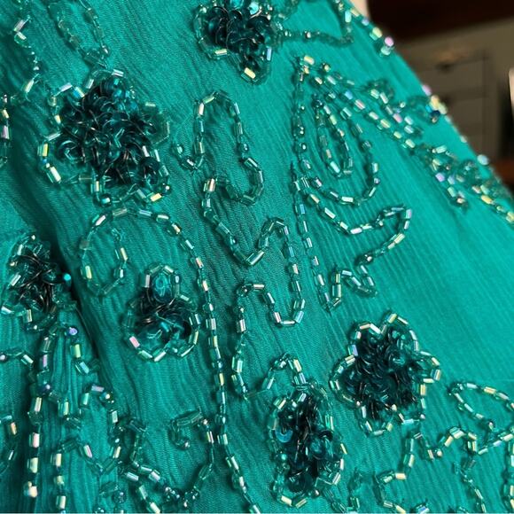 Roaman's Vintage Silk Beaded Sequined Teal Short Sleeved Blouse Top Shirt Sz 24W - Picture 6 of 9